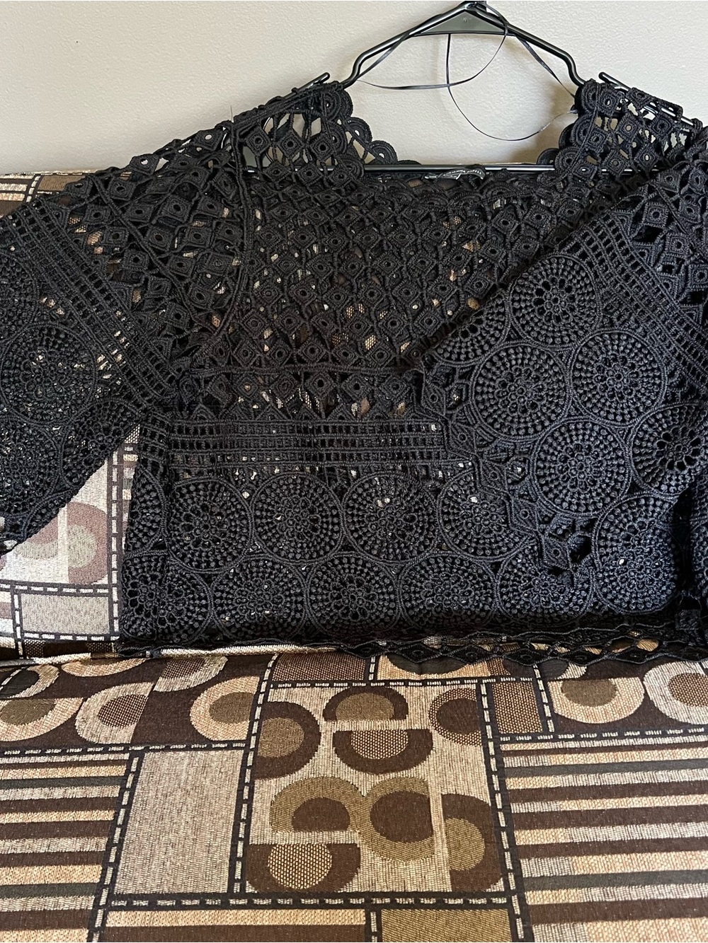 Adrianna Papell Black Crochet Lace Long Sleeve Top